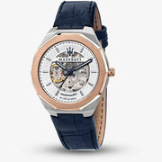 Maserati Stile Automatic Limited Edition White Dial Blue Leather Strap Watch For Men - R8821142001