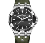 Maurice Lacroix Aikon Quartz Black Dial Green Crocodile Leather Strap Watch for Men - AI1008-PVB21-330-1