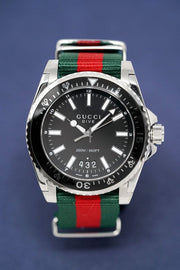Gucci Dive Black Dial Two Tone NATO Strap Watch For Men - YA136206