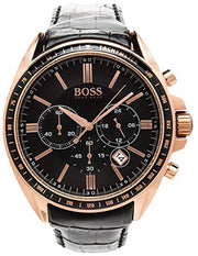 Hugo Boss Driver Chronograph Black Dial Black Leather Strap Watch for Men - 1513092