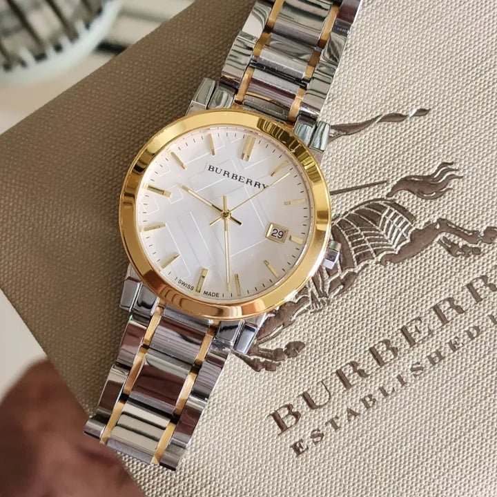 Burberry The City White Dial Two Tone Steel Strap Watch for Women - BU