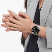 Movado Series 800 Chronograph Black Dial Silver Steel Strap Watch For Men - 2600110