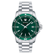 Movado Series 800 Green Dial Silver Steel Strap Watch For Men - 2600136