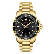 Movado Series 800 Black Dial Gold Steel Strap Watch For Men - 2600145