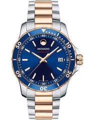 Movado Series 800 Blue Dial Two Tone Steel Strap Watch for Men - 2600149