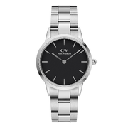 Daniel Wellington Iconic Link Black Dial Silver Steel Strap Watch For Women - DW00100206