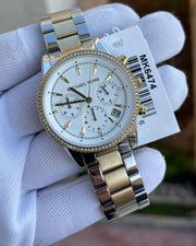 Michael Kors Ritz White Dial Two Tone Steel Strap Watch for Women - MK6474