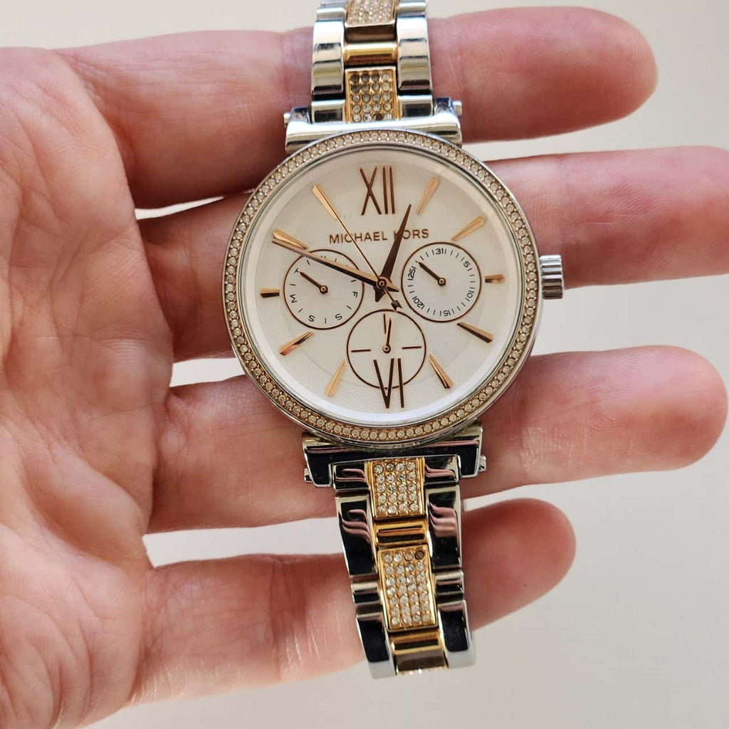 Michael Kors Sofie Chronograph White Dial Two Tone Steel Strap