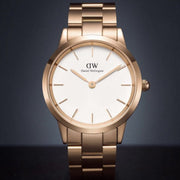 Daniel Wellington Iconic Link White Dial Rose Gold Steel Strap Watch For Women - DW00100209