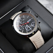Hugo Boss Grand Prix Chronograph Black Dial Grey Leather Strap Watch for Men - 1513562