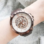 Maserati Ingegno Automatic Skeleton White Dial Brown Leather Strap Watch For Men - R8821119003