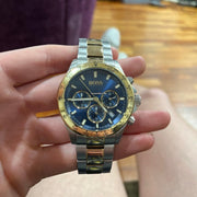 Hugo Boss Hero Chronograph Blue Dial Two Tone Steel Strap Watch for Men - 1513767