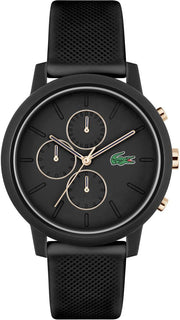 Lacoste 12.12 Chronograph Black Dial Black Silicon Strap Watch for Men - 2011247