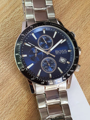 Hugo Boss Rafale Chronograph Blue Dial Silver Steel Strap Watch for Men - 1513510