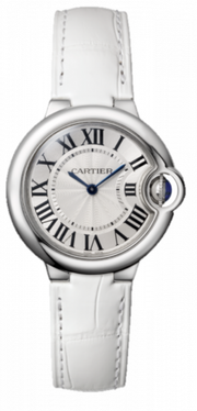 Cartier Ballon Bleu de Cartier Silver Dial White Leather Strap Watch for Women - W6920087