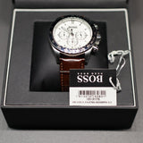 Hugo Boss Ikon Chronograph White Dial Brown Leather Strap Watch for Men - 1513175