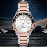 Emporio Armani Sea Explorer GMT White Dial Two Tone Steel Strap Watch For Men - AR11591