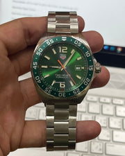 Tag Heuer Formula 1 Quartz Green Dial Silver Steel Strap Watch for Men - WAZ1017.BA0842