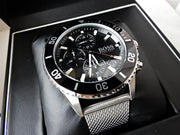 Hugo Boss Admiral Chronograph Black Dial Silver Mesh Bracelet Watch for Men - 1513904