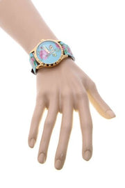 Gucci G Timeless Floral Turquoise Dial Turquoise Leather Strap Watch For Women - YA1264085