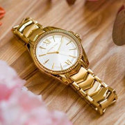 Michael Kors Whitney Three-Hand White Dial Gold Steel Strap Watch For Women - MK6693