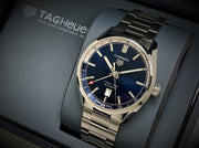 Tag Heuer Carrera Twin Time Blue Dial Silver Steel Strap Watch for Men - WBN201A.BA0640