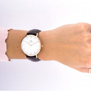 Daniel Wellington Classic York White Dial Brown Leather Strap Watch For Women - DW00100038