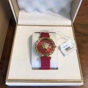 Versace Palazzo Empire Greca Red Dial Red Leather Strap Watch for Women - VEDV00319