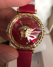 Versace Palazzo Empire Greca Red Dial Red Leather Strap Watch for Women - VEDV00319