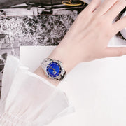 Bulova Crystal Collection Blue Mother of Pearl Dial Silver Steel Strap Watch for Women - 96L238