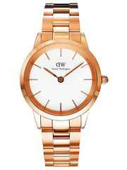 Daniel Wellington Iconic Link White Dial Rose Gold Steel Strap Watch For Women - DW00100209