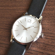 Calvin Klein City Silver Dial Black Leather Strap Watch For Women - K2G231C6
