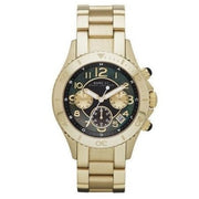 Marc Jacobs Rock Chronograph Black Dial Gold Steel Strap Watch for Women - MBM3253
