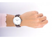 Daniel Wellington Dapper Bristol White Dial Brown Leather Strap Watch For Women - DW00100090