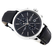 Hugo Boss Jet Chronograph Black Dial Black Leather Strap Watch for Men - 1513279