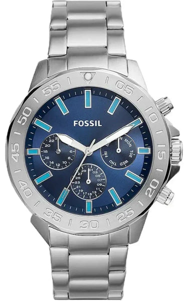 Fossil Bannon Multifunction Blue Dial Silver Steel Strap Watch for Men