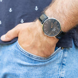 Daniel Wellington Classic Sheffield Black Dial Black Leather Strap Watch For Men - DW00100133