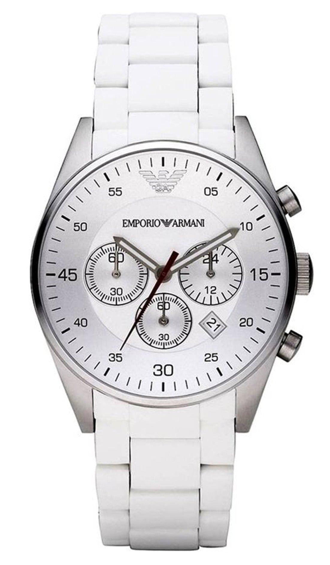 Emporio Armani Sport Chronograph White Dial White Silicone Strap Watch For Men - AR5859