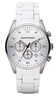 Emporio Armani Sport Chronograph White Dial White Silicone Strap Watch For Men - AR5859