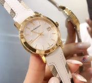 Burberry The City White Dial White Leather Strap Watch for Women - BU9015