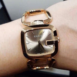 Gucci G Gucci Sunbrushed Brown Dial Rose Gold Steel Strap Watch For Women - YA125511
