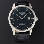 Tissot T Classic Luxury Powermatic 80 Black Dial Black Leather Strap Watch For Men - T086.408.16.051.00