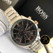 Hugo Boss Grand Prix Chronograph Black Dial Two Tone Steel Strap Watch for Men - 1513473