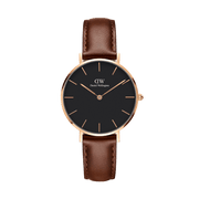 Daniel Wellington Petite St Mawes Black Dial Brown Leather Strap Watch For Women - DW00100169