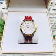 Versace Audrey Quartz Silver Dial Red Leather Strap Watch for Women - VELR00219