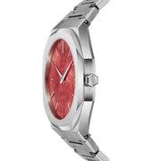 D1 Milano Ultra Thin Red Dial Silver Steel Strap Watch for Men - D1-UTBJ20