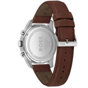 Hugo Boss Skymaster Chronograph Blue Dial Brown Leather Strap Watch for Men - 1513940