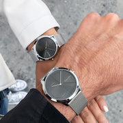 Calvin Klein Minimal Black Dial Silver Mesh Bracelet Watch for Men - K3M21123