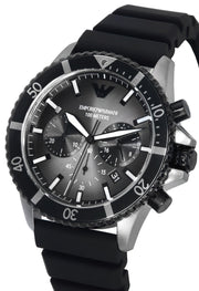 Emporio Armani Diver Chronograph Black Dial Black Silicone Strap Watch For Men - AR11515