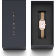 Daniel Wellington Quadro Studio White Dial Rose Gold Mesh Strap Watch For Women - DW00100517
